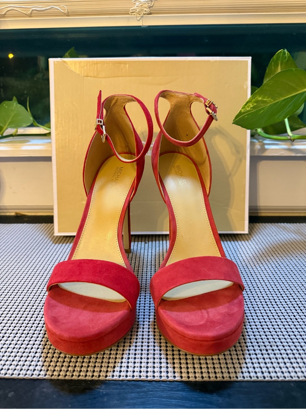 Michael Kors Red Suede Ankle-Strap Platform Heels